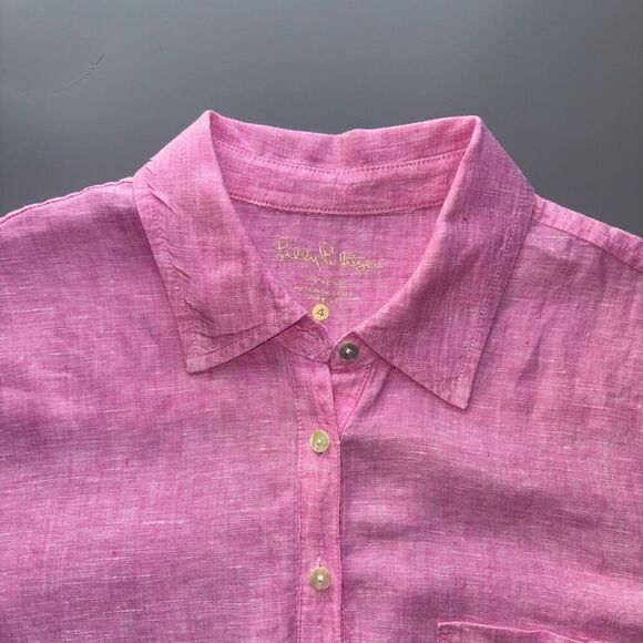 Lilly Pulitzer Deanna Popover Linen Tunic Top Pink Sunset Size 4 - Picture 5 of 11